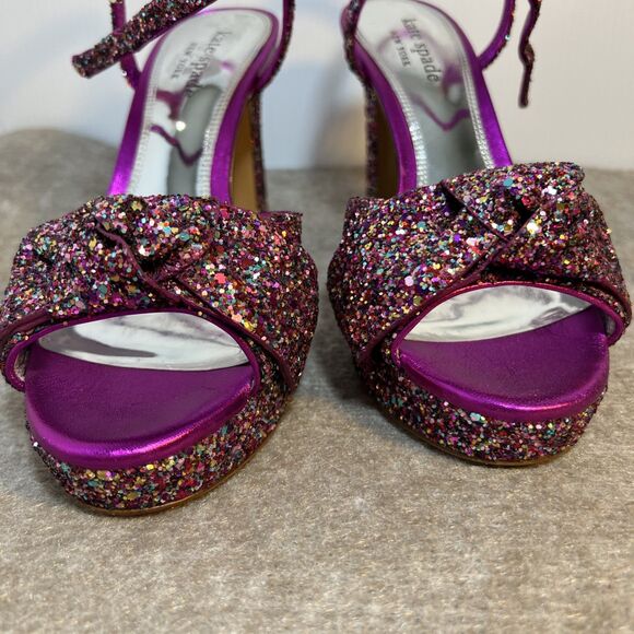 Kate Spade Rainbow Glitter Bow Miya Platform Open Toe Heels Size 9B NWOT - Picture 7 of 10